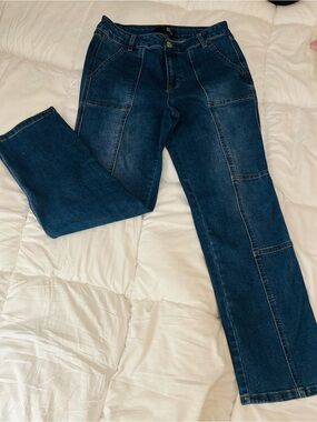 1822 Denim Women's Dark Blue Straight-Leg Jeans with Panel Stitching